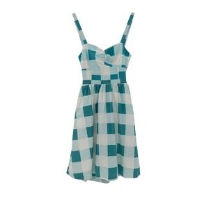 ModCloth Teal White Gingham Dress Tie Back Preppy Girlcore Sz M Altered See Note